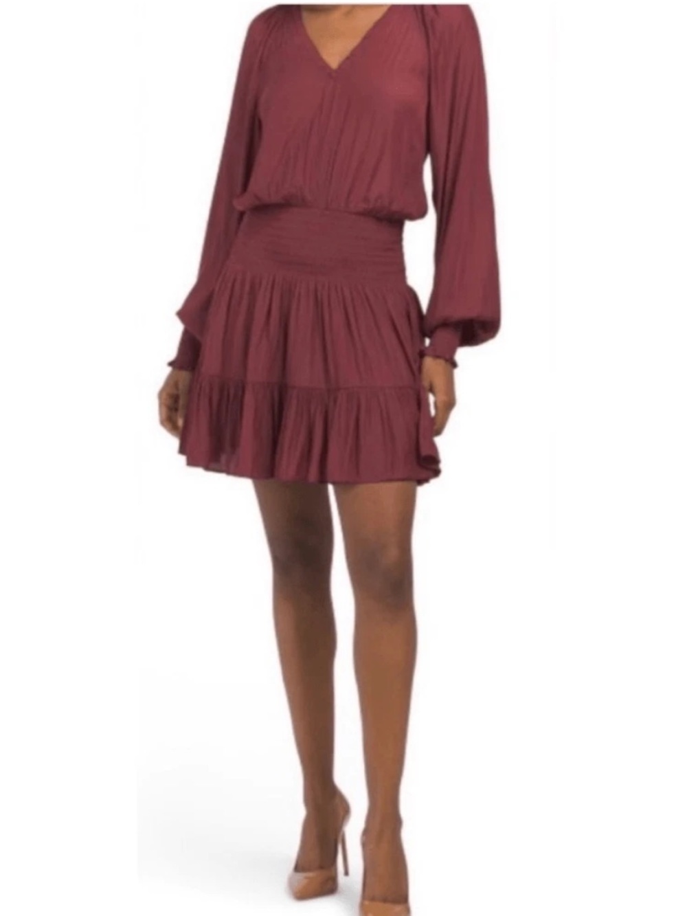 Ramy Brook Scotty Smocked Waist Mini Dress! Size L  Bordeaux / Burgundy